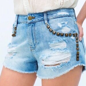 ZARA blue distressed studded denim shorts (Sz 2)